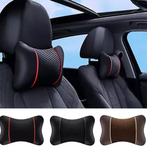 1/2x Car Seat Head Neck Rest Support Pillow PU Leather Cushion Net Breathable - Picture 1 of 15