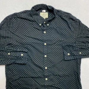 Camisa American Eagle Para Hombre L Negra Manga Larga Blanca Lunares Abotonada - Imagen 1 de 12