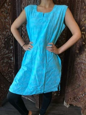 Boho Hippy Gypsy Blue Tunic Dress Embroidered Cotton Dress Sleeveless Kurti L