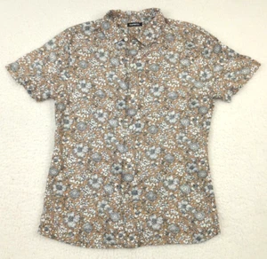 Express Men's Floral Short Sleeve Button Down Shirt Tan Black White Size Small - Picture 1 of 8