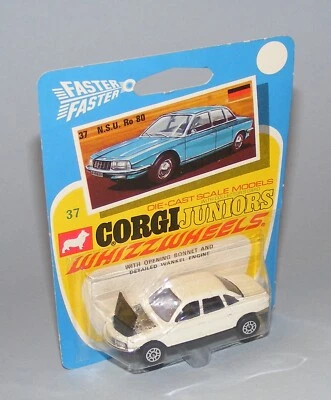 CORGI JUNIORS #37 NSU RO 80 VERY RARE WHITE BODY VINTAGE 1972 ISSUE MINT CARDED - Image 1 of 4