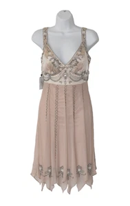 B5 Auth SUE WONG Blush Silk Sequined & Beaded Cocktail Evening Dress Size 8 $450 - Picture 1 of 7