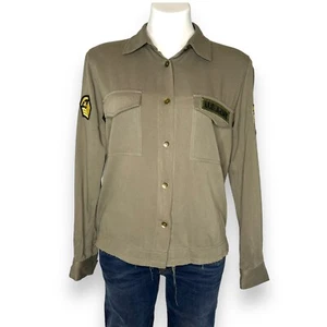 Camicia da donna Bobi Los Angeles con bottoni sul davanti militare XS verde manica lunga cotone - Foto 1 di 11