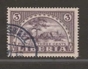 LIBERIA 1914 3c Huts and Tree Mi 149 VFU - Picture 1 of 2
