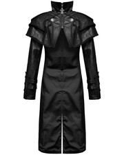 Devil Fashion Mens Gothic Cape Jacket Black Faux Leather Armour Coat Dystopian
