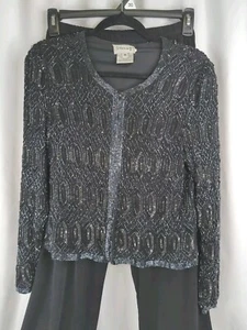 Perlen SET Jacke - Gr. Md SEIDE Hose - Gr. SM formeller Urlaub Abend Vintage - Bild 1 von 20