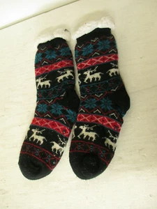 Damen Sherpa gefütterte Gripper Hausschuhe Socken dick & Plüsch Rentier & Schneeflocken - Bild 1 von 3