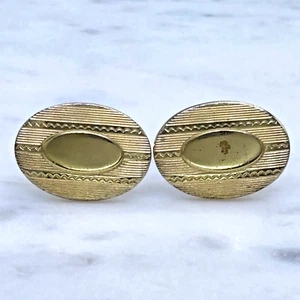 Mens  Vintage Signed Anson Oval Gold Tone Textured Striped Bullet Back Cufflinks - Picture 1 of 8