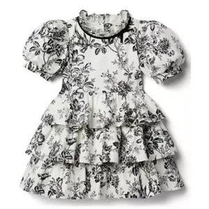 Janie and Jack Toile Dress, black white, 8, Girls, Tiered, Puff Sleeve, Lined - Picture 1 of 12