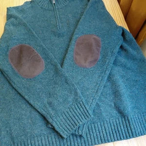 L.L. Suéter BEAN Para Hombre XL Verde Lana Shetland 1/4 Cremallera Pullover Parches en el Codo - Imagen 1 de 8