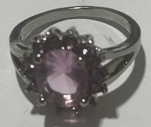Size 9 Lab-Created Clear Pink Quartz Goldtone with Pink Stones  Cocktail Ring - Picture 1 of 6