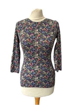 & Other Stories Blue Floral Top Size S Scoop Back 3/4 Sleeve Cotton Women’s  - Image 1 of 4