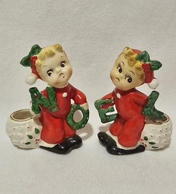 Candelabros vintage años 50 Navidad niños sosteniendo letras NOEL Japón Kitsch Foto 1 de 4