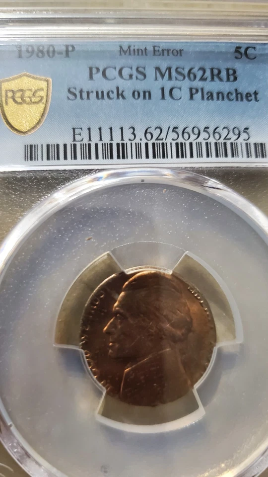 Mint Error - US 1980-P Nickle on Penny 1C Planchet PCGS MS62RB - Image 1 of 3