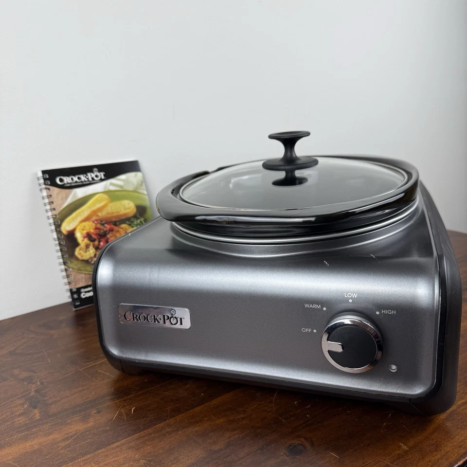 Crock Pot Hook Up 3.5 Qt Oval Slow Cooker SCCPMD3-CH Black Gray Works READ - Image 1 of 4
