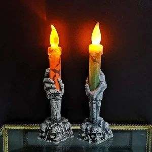 Halloween LED Kerze Skelett Hand Deko Licht Flackerflamme Totenkopf Lampe - Bild 1 von 7