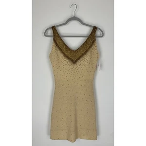 Vintage Gene Shelly Boutique International Beaded Wool V Neck Mini Dress Cream - Picture 1 of 13