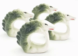 4 servilleteros de cerámica dragón asiático vintage RARO decoración de comedor verde coleccionable - Imagen 1 de 5