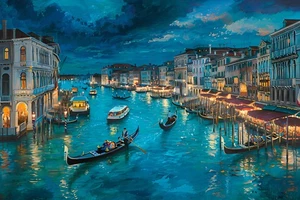 Artwork Home Decor Wall Art Night In Italy Venice Oil Painting Printed On Canvas - Picture 1 of 8