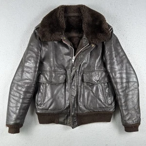 Vtg 60s 70s Leather Bomber Jacket 42 Aviator G-1 Style Faux Sherpa Lined - Picture 1 of 24