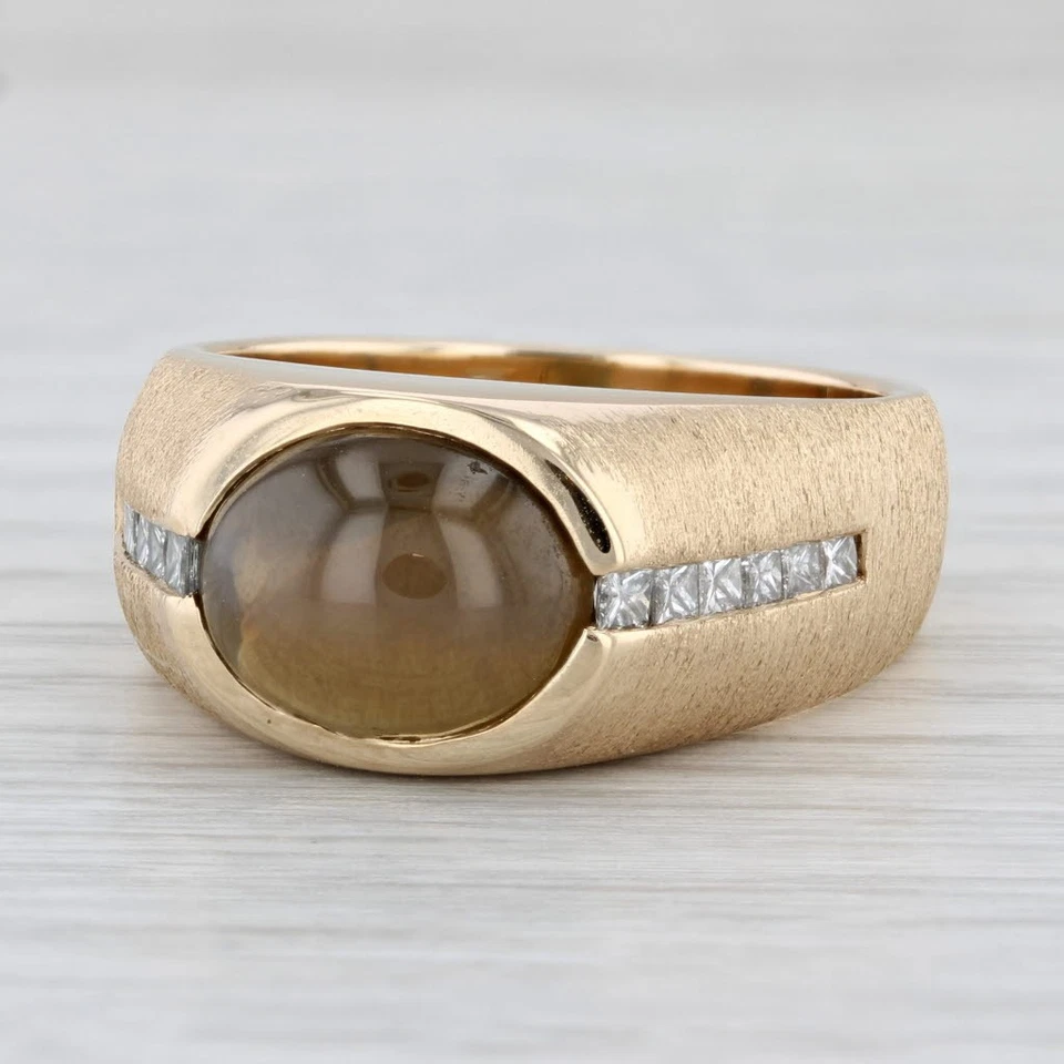Anillo de diamantes crisoberilo ojo de gato marrón oro amarillo de 14 k talla 10,5 para hombre GIA Foto 1 de 4