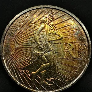 10 EURO 2009 SEMEUSE ARGENT 900‰ FRANCE PATINE ORANGE VIOLET / EUROS TONED - Picture 1 of 2