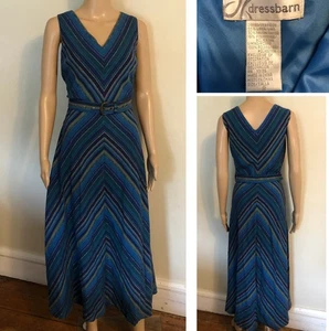 Maxi Vestido De Colección Retro Mod Mezcla de Lino Talla 8 Cinturón Estilo Años 70 Forrado Sin Mangas - Imagen 1 de 15