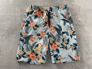 Tropical Floral Shorts Gym Athletic Casual Men’s M Medium Gray Orange Polyester - Picture 1 of 14