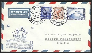 GERMANY 1933 ZEPPELIN Flown Cover to Recife Brazil - Picture 1 of 2