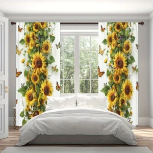 2pcs Pastoral Style Butterfly Sunflower Print Curtains for Bedroom Living Room - Picture 1 of 12