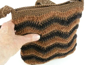 Borsa boho all'uncinetto GIANNINI tracolla marrone nera righe fuzzy piccola borsa PULITA - Foto 1 di 5