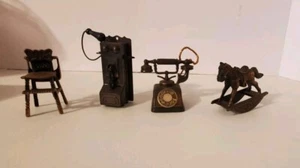 Vintage Durham Die-Cast 70’s Miniatures~Two Phones, Childs High Chair. Horse - Picture 1 of 8