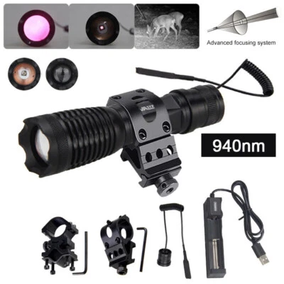 Infrarot 940nm Licht Taschenlampe LED Zoom Jagd Zielfernrohr Mount 20mm Schiene - Bild 1 von 4