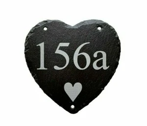 Personalised Engraved Slate Heart House Number Name Door Plaque Sign Heart - Picture 1 of 1