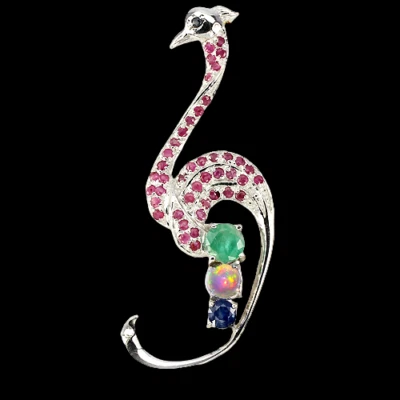 Jumbo Anhänger Pfau Rubin Smaragd Saphir Opal 925 Silber 585 Weißgold vergoldet - Bild 1 von 2