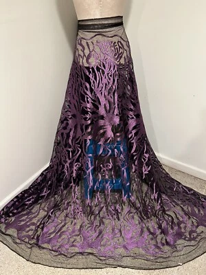 Purple Black Embroidery Lace Fabric 50” Width Sold By The Yard - Image 1 of 4