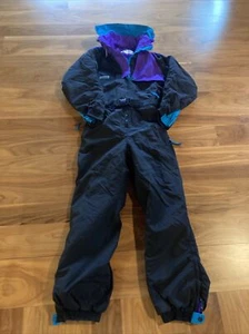 VINTAGE COLUMBIA PURPLE BLACK COLORBLOCK FULL SNOW SKI SUIT WOMEN'S SIZE MEDIUM - Picture 1 of 7