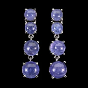 Estate 925 Orecchini Argento Rotondo Tanzanite 8mm Naturale Gemma Gioielli - Foto 1 di 13