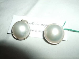 ORECCHINI CLIPS LOBO EAR RINGS PERLA DI FIUME ARGENTO 925 STERLING CABOCHON - Foto 1 di 5