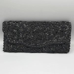 Vintage Marcus Bros Clutch schwarz Perlen Handtasche 60er Hand Made in Hong Kong - Bild 1 von 13