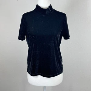Madewell Black Velvet Top Short Sleeve Mock Neck Size XS - Picture 1 of 7