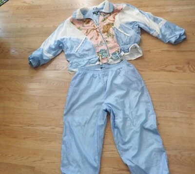 Hunt Club Vtg Silky 2 pc Track Suit Baby Blue Pastel Pink Size Extra Large 80's - Image 1 of 4