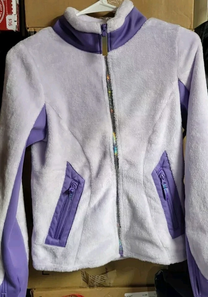Champion Jacket Girls Large 10-12 White & Purple Fleece Full Zip Thumbholes - Image 1 of 4