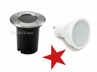 PORTA FARETTO CARRABILE GU10 INCASSO CALPESTABILE LAMPADA SOSTITUIBILE 7W IP66 - Immagine 1 di 4