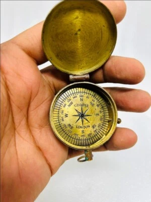 Antique Brass Pocket Compass Tool Old Brass Small Compass Box Made In London - Image 1 of 4