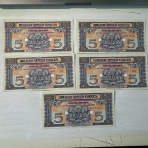 British Armed Forces 1948 2nd Series 5 Shilling Notes X 5 - Picture 1 of 2