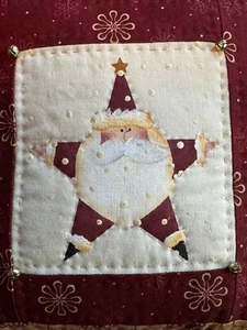Primitive Handmade Hand Painted Santa Star Christmas Pillow Mini Jingle Bells 9” - Picture 1 of 6