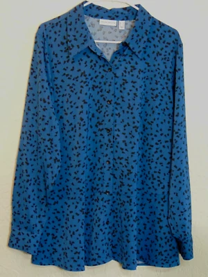 Camisa Grande Susan Graver Estampada Elastizada Piel Melocotón Peplum L Calce Relajado Azul Foto 1 de 3