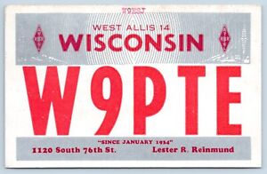 QSL CB Ham Radio Card W9PTE West Allis Wisconsin 1948 Milwaukee County WI Card