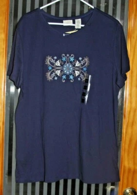 TALLA 16-18W ELEMENTOS AZUL MARINO CON VERDE AZULADO ORO Y PLATA BORDADO DISEÑO TOP Foto 1 de 2